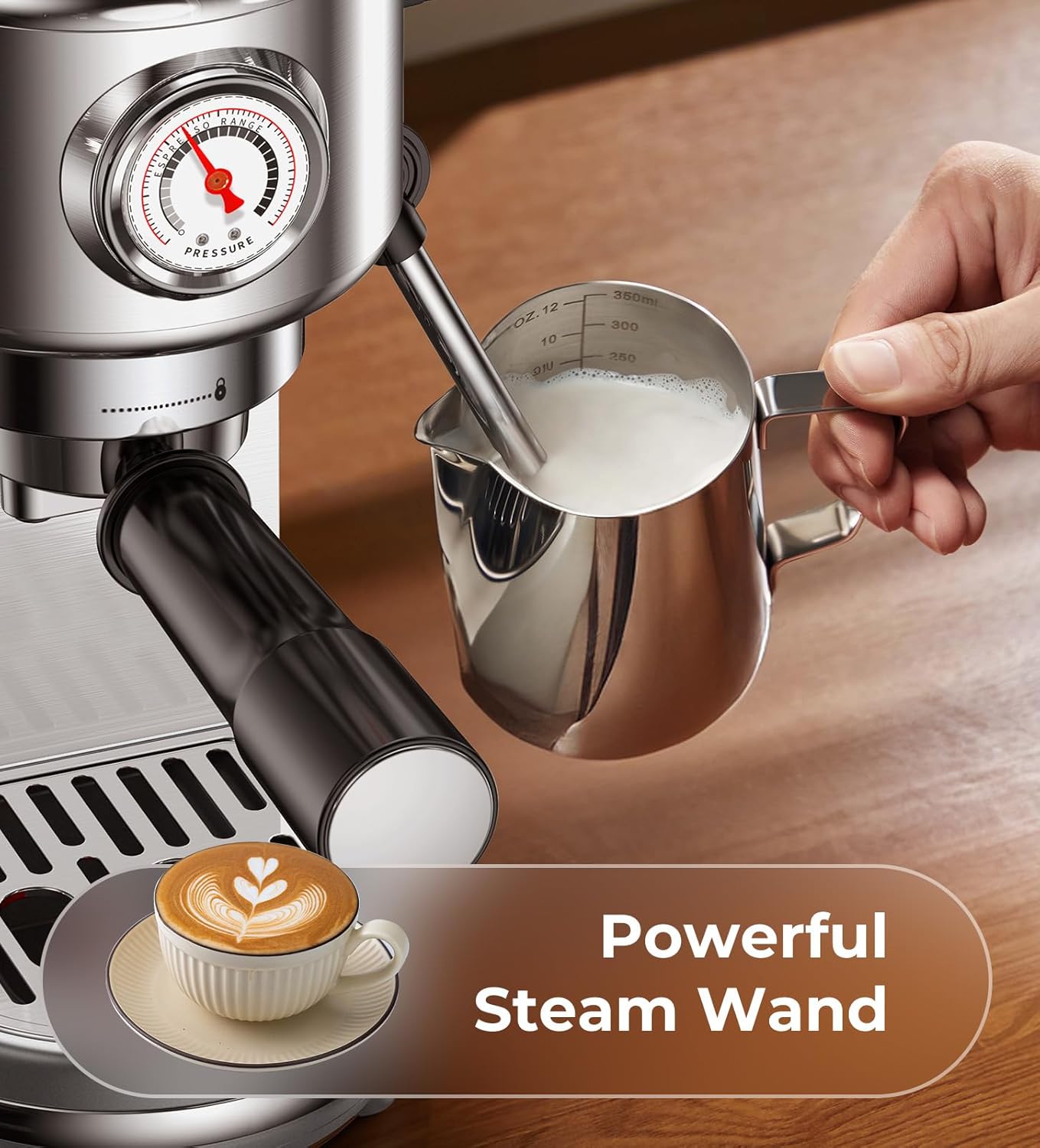 20 Bar Espresso Machine with Milk Frother – Stainless Steel