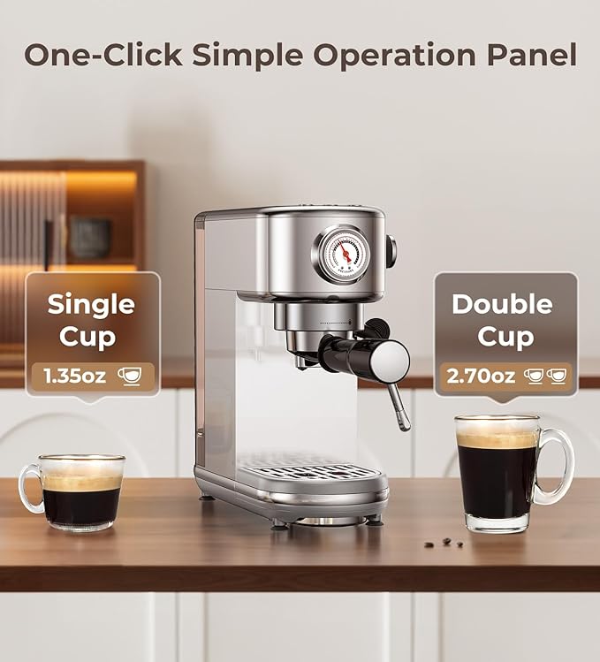 20 Bar Espresso Machine with Milk Frother – Stainless Steel