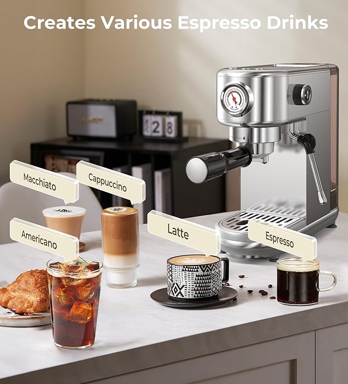 20 Bar Espresso Machine with Milk Frother – Stainless Steel