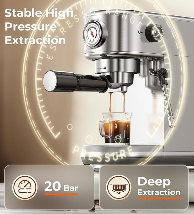 20 Bar Espresso Machine with Milk Frother – Stainless Steel